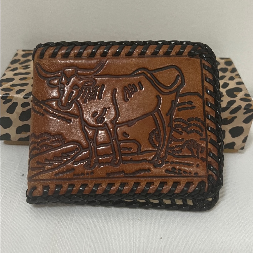 Brown Leather Tooled Unisex Wallet